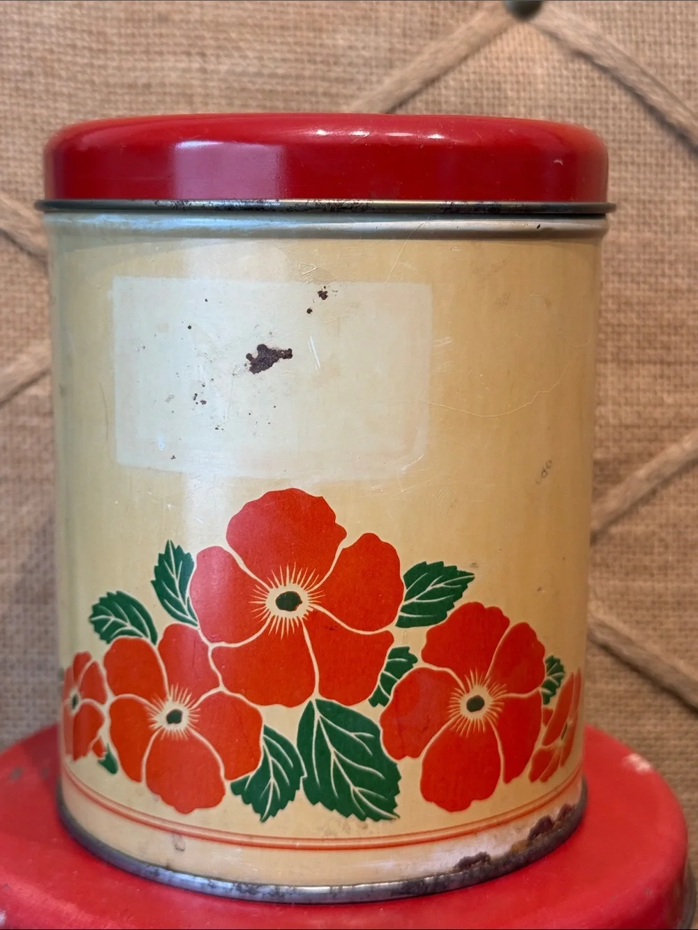 Vintage Decoware Floral Red & Cream Canister Set